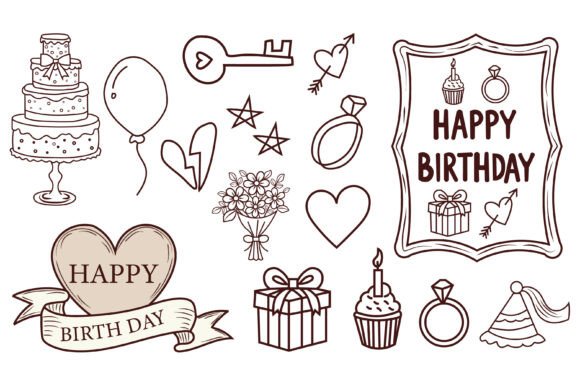 Download Set of Hand Drawn Doodles for Birthday - Doodle Collection