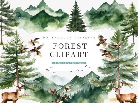 Download Watercolor Forest Clipart Bundle - Forest clipart Collection