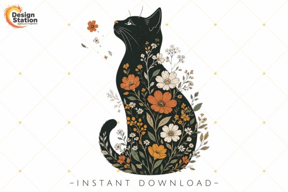 Download Boho Botanical Cat PNG Illustration - Premium Resources