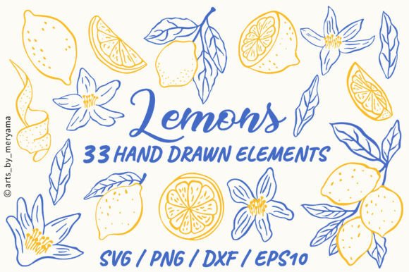 Download 33 Hand Drawn Lemon Botanical Fruit PNG - Premium Resources