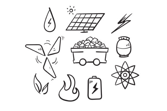 Download Doodle Simple Set of Energy Types - Doodle Collection
