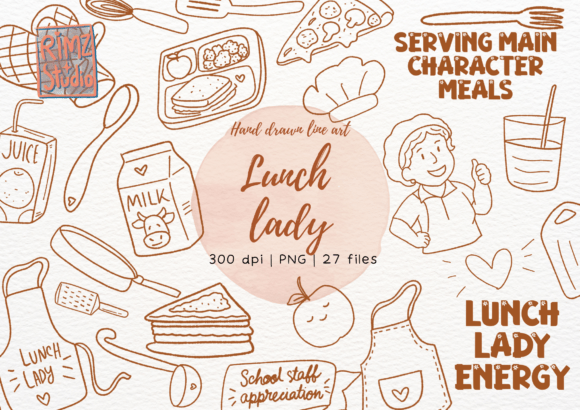 Download Lunch Lady Doodle Hand Drawn PNG Set - Doodle Collection
