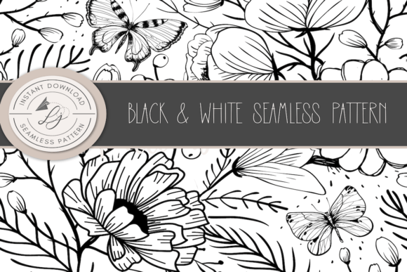 Download Black and White Seamless Floral - Premium Bundle