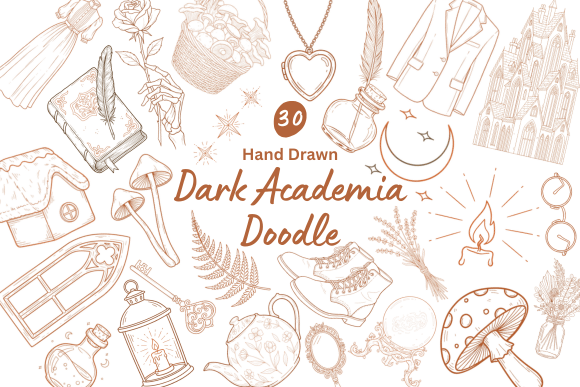 Download 30 Dark Academia Hand Drawn Doodles - Doodle Collection