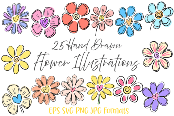 Download 25 Heart Doodle Hand Drawn Flowers Flora - Doodle Collection