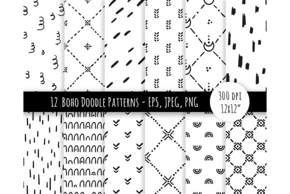 Download Boho Doodle Digital Paper or Pattern Set - Doodle Collection